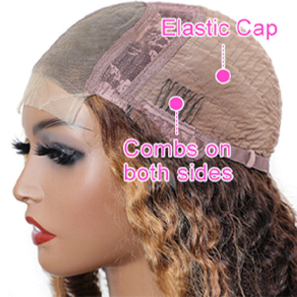 New Honey Blonde Highlight Color Curly 4x4 Frontal HD Lace Wig - 13x4 Lace / NO / 26inch