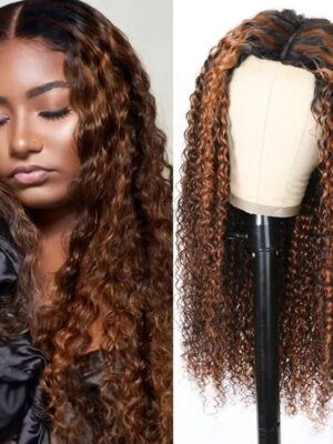 #1B/30 Highlight Color Wigs Curly HD Lace Front 13x4 Lace 180% Density Human Hair Wig - 13x6 Lace / No / 28inch