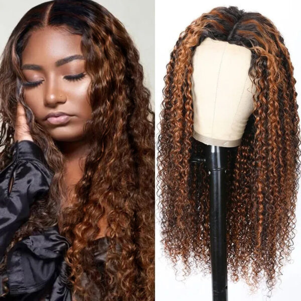 #1B/30 Highlight Color Wigs Curly HD Lace Front 13x4 Lace 180% Density Human Hair Wig - 13x6 Lace / No / 30inch