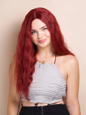 vegan fiber heatless wave wig 24" hot red.