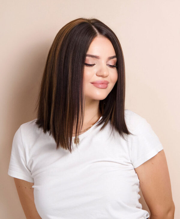 long bob human wig - 12" dark highlights.