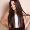 vegan fiber long layered wig 32" brown balayage.