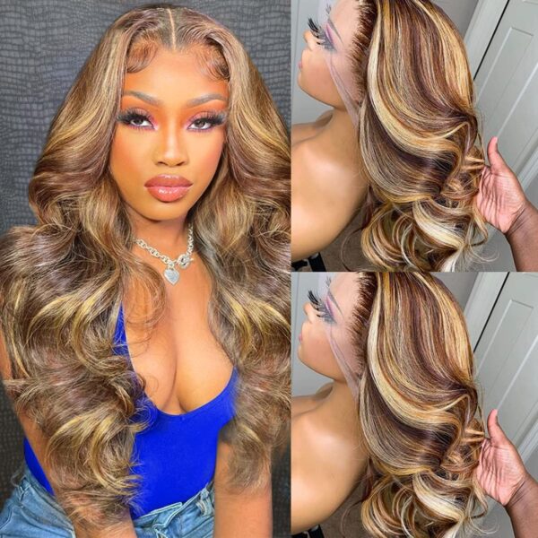 #5/27 Highlight Honey Blonde Wig Highlight Color Body Wave 4x4/13x4/13x6 Lace Wig - 13x4 Lace / Yes / 20inch