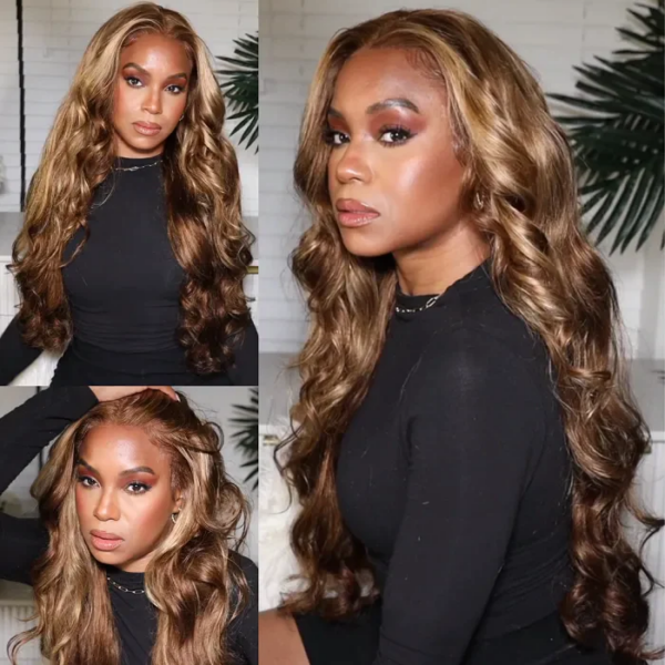 #5/27 Highlight Honey Blonde Wig Highlight Color Body Wave 4x4/13x4/13x6 Lace Wig - 13x4 Lace / Yes / 20inch