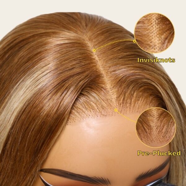 Extra 70% OFF| Sunber Body Wave Honey Blonde Highlights 7x5 Pre-Cut Lace Closure Human Hair Wig - 14 / 7x5 Bye Bye Knots-With Baby Hair