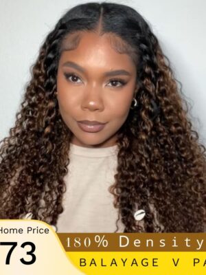 【180% Density=】Sunber Balayage Highlight Full Curly U Part Human Hair Wigs Flash Sale - 20 / V Part-180%