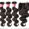 Virgin Malaysian Hair Extensions - Body Wave 4 Bundles With 4*4 Lace Closure, Tangle Free, Natural Black, No Shedding - 10 12 14 16+10
