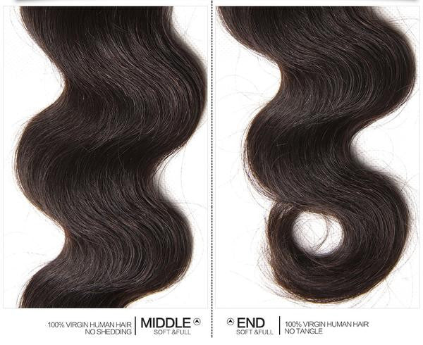 Virgin Malaysian Hair Extensions - Body Wave 4 Bundles With 4*4 Lace Closure, Tangle Free, Natural Black, No Shedding - 10 12 14 16+10