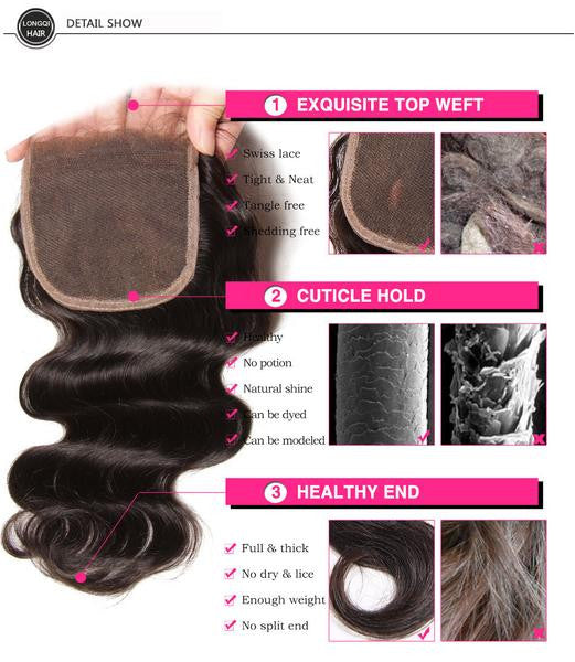 Virgin Malaysian Hair Extensions - Body Wave 4 Bundles With 4*4 Lace Closure, Tangle Free, Natural Black, No Shedding - 10 12 14 16+10