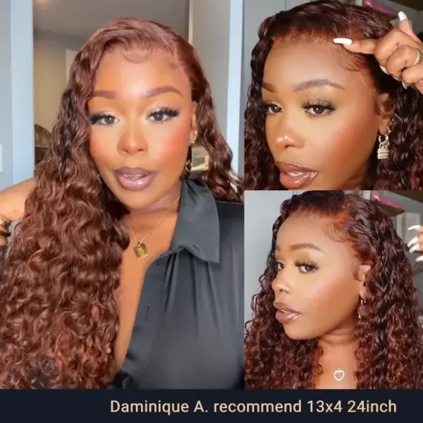 Reddish Brown Curly Wig HD Lace Front Wigs 4*4/13*4/13*6 Lace Human Hair Wig - 13x6 Lace / Yes（+） / 24inch