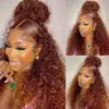 Reddish Brown Curly Wig HD Lace Front Wigs 4*4/13*4/13*6 Lace Human Hair Wig - 13x6 Lace / Yes（+） / 24inch