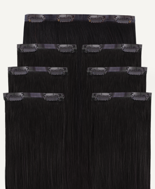 invisible clip-in hair extensions #1b natural black. - 24" / Extra Volume