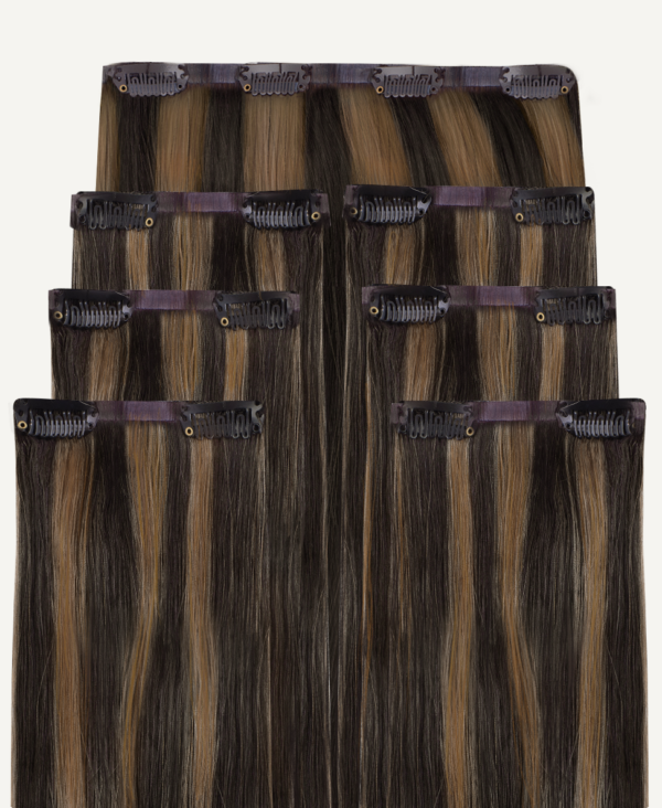 invisible clip-in hair extensions #1b-6 dark highlights. - 16" / Classic