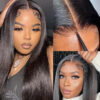 Pre-Cut Glueless Wig Natual Black Straight Human Hair Beginner Wear & Go Wigs - 4x4 Lace / 150% / 22 inch
