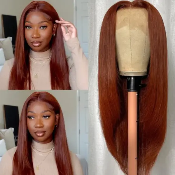 Reddish Brown Wig 150% Density 360 Lace Straight Closure Lace Wig Wig 100% Human Hair Wig - 360 Lace / 150% / 28inch