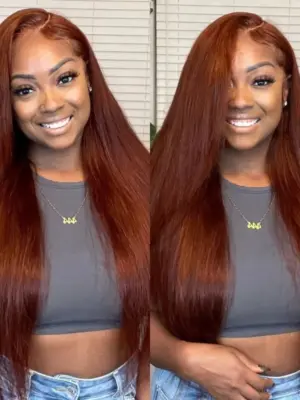 Reddish Brown Wig Straight 360 Transparent Lace Front Wigs 180% Density Wig - 360 Lace / 180% / 26inch