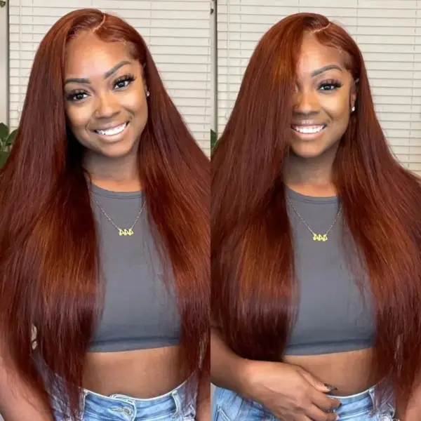 Reddish Brown Wig Straight 360 Transparent Lace Front Wigs 180% Density Wig - 360 Lace / 180% / 28inch