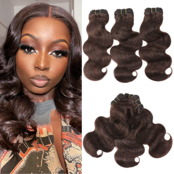 Flash Sale Sunber Chocolate Brown Body Wave Hair Bundles #4 Straight Human Hair Weave 3 Pcs For Clearance Sale - 20 22 22 / Straight