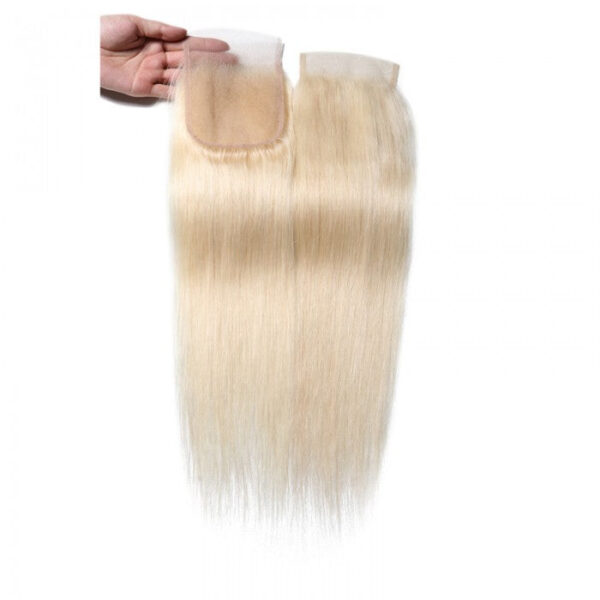 Sunber Hair 3 Bundles 613 Blonde Straight Human Hair Weaves With 4X4 Lace Closure - 12 12 12+10