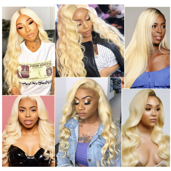 Sunber Hair 3 Bundles 613 Blonde Body Wave Human Hair Weaves With 4X4 Lace Closure - 14 16 18+14