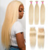 Sunber Hair 3 Bundles 613 Blonde Straight Human Hair Weaves With 4X4 Lace Closure - 12 12 12+10