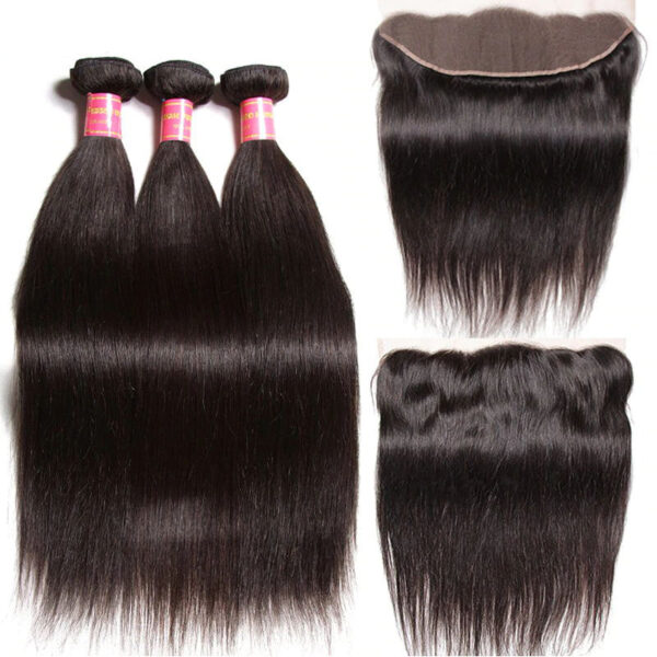 Sunber Hair Straight Hair 3 Bundles with 13*4 Transparent Ear to Ear Frontal Closure - 24 26 28+20