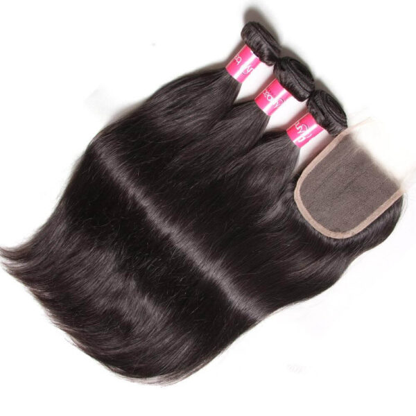 Sunber Hair Peruvian Straight Hair Bundles 3 Bundles With 4x4 inch Swiss Lace Closure, 8"-30" in stocks - 20 22 24+16