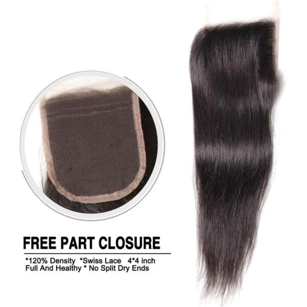 Sunber Hair Peruvian Straight Hair Bundles 3 Bundles With 4x4 inch Swiss Lace Closure, 8"-30" in stocks - 20 22 24+16