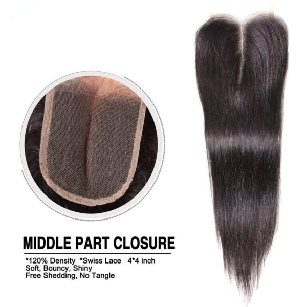 Sunber Hair Peruvian Straight Hair Bundles 3 Bundles With 4x4 inch Swiss Lace Closure, 8"-30" in stocks - 20 22 24+16