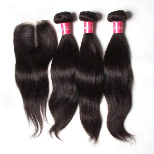 Sunber Hair Peruvian Straight Hair Bundles 3 Bundles With 4x4 inch Swiss Lace Closure, 8"-30" in stocks - 20 22 24+16