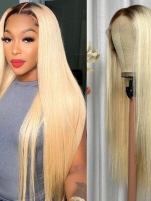 Sunber Blonde With Dark Roots Butterfly Haircut 13x4 Lace Front Wigs - 18