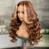 Sunber Brunette with blonde highlight 13*4 Lace Front Loose Wave Wig Face-framing Precolored Human Hair - 24