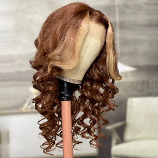 Sunber Brunette with blonde highlight 13*4 Lace Front Loose Wave Wig Face-framing Precolored Human Hair - 24