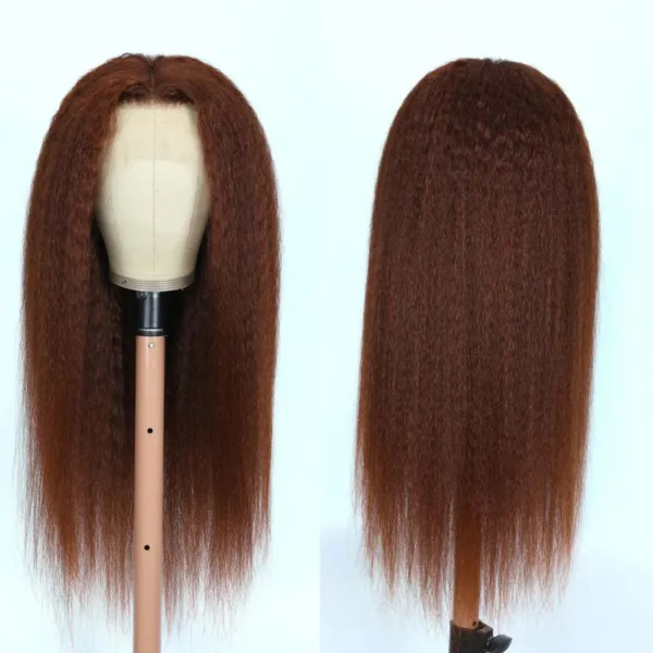 50% OFF Sunber Kinky Straight Reddish Brown Lace Front Wig Dark Auburn Copper Color Human Hair Wigs - 22 / 13*4 Lace Frontal
