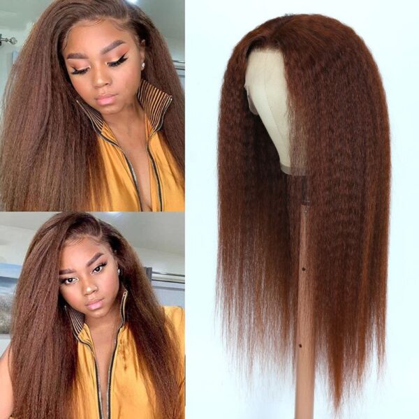 50% OFF Sunber Kinky Straight Reddish Brown Lace Front Wig Dark Auburn Copper Color Human Hair Wigs - 22 / 13*4 Lace Frontal