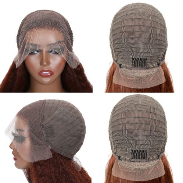 50% OFF Sunber Kinky Straight Reddish Brown Lace Front Wig Dark Auburn Copper Color Human Hair Wigs - 22 / 13*4 Lace Frontal