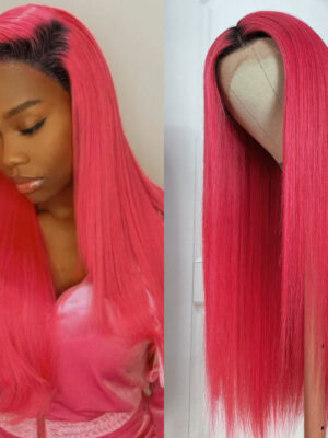 Sunber Straight Ombre Light Pink 13x4 Lace Front Wig With Baby Hair For Women - 18