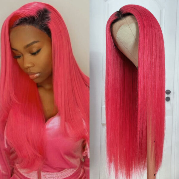 Sunber Straight Ombre Light Pink 13x4 Lace Front Wig With Baby Hair For Women - 18