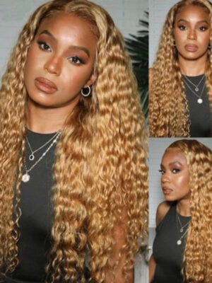 Sunber Honey Blonde Water Wave 13x4 Lace Front Wig With Baby Hair For Women - 22 / Luxury Density