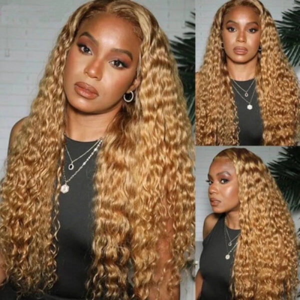 Sunber Honey Blonde Water Wave 13x4 Lace Front Wig With Baby Hair For Women - 16 / Luxury Density