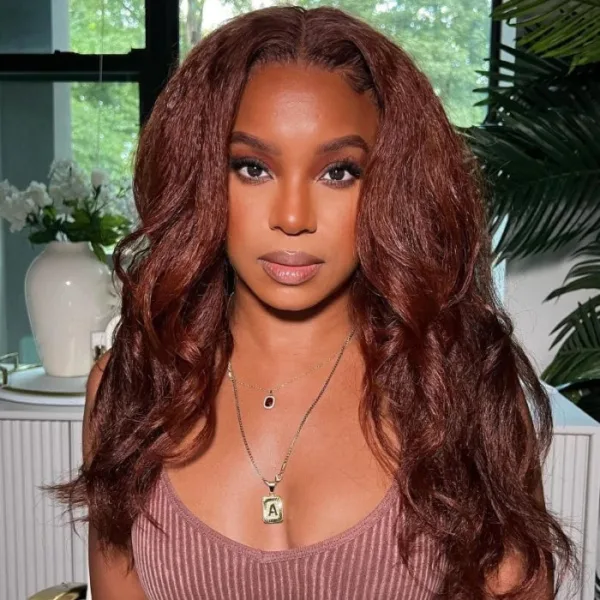 50% OFF Sunber Kinky Straight Reddish Brown Lace Front Wig Dark Auburn Copper Color Human Hair Wigs - 22 / 13*4 Lace Frontal