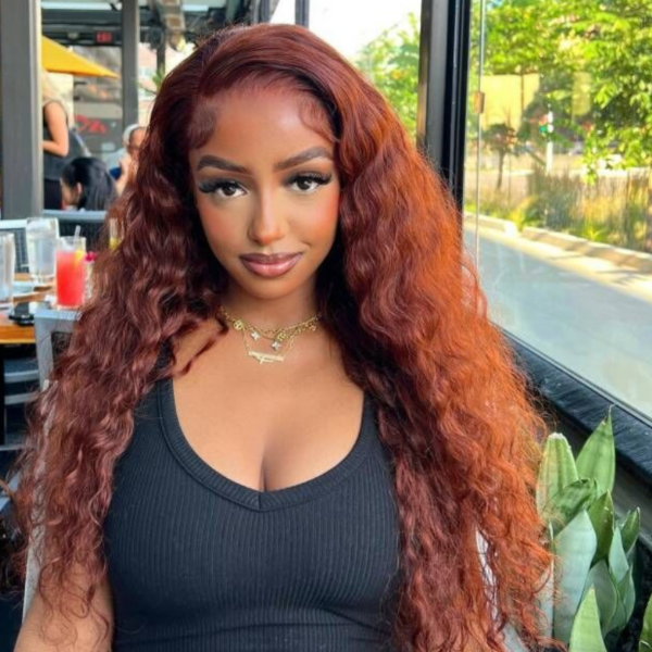 BOGO Sunber Reddish Brown Wet And Wavy 13*4 Lace Front Wigs Water Wave Pre-Plucked Human Hair Wigs - 16 / 13*4 Lace Frontal