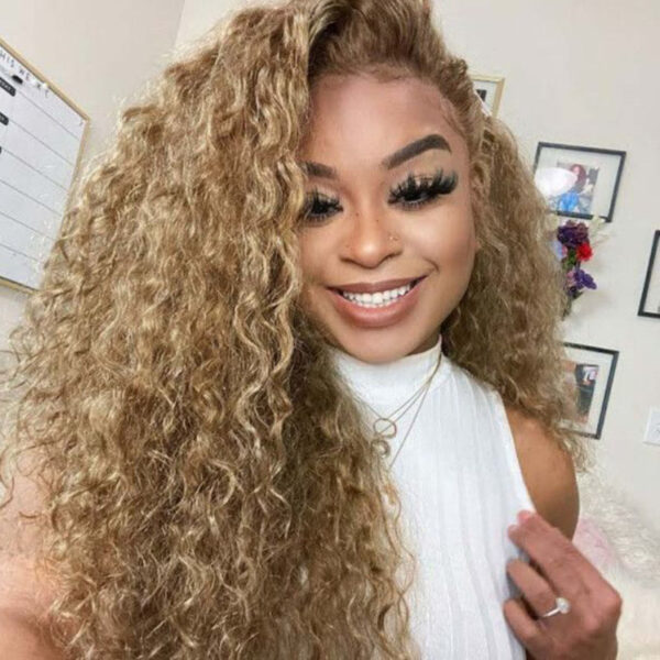 Sunber Honey Blonde Water Wave 13x4 Lace Front Wig With Baby Hair For Women - 16 / Luxury Density