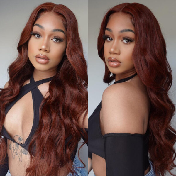 Sunber Body Wave Put on and Go Reddish Brown 7x5 Bye Bye Knots Pre-Cut Lace Human Hair Wigs With Pre-Plucked - 24 / 7*5 Bye Bye Knots / With Baby Hair