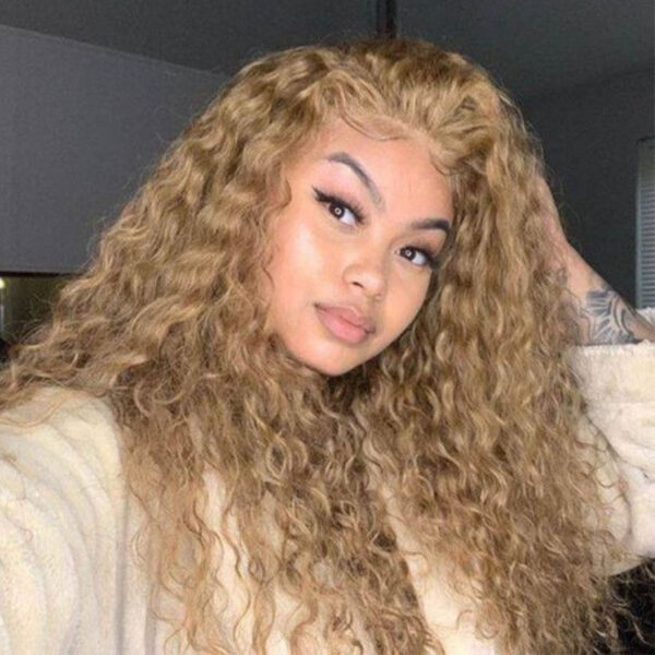 Sunber Honey Blonde Water Wave 13x4 Lace Front Wig With Baby Hair For Women - 16 / Luxury Density