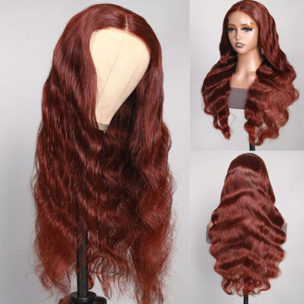 Sunber Body Wave Put on and Go Reddish Brown 7x5 Bye Bye Knots Pre-Cut Lace Human Hair Wigs With Pre-Plucked - 24 / 7*5 Bye Bye Knots / With Baby Hair