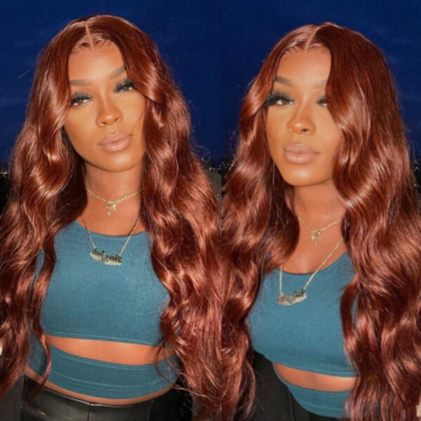 Sunber Body Wave Put on and Go Reddish Brown 7x5 Bye Bye Knots Pre-Cut Lace Human Hair Wigs With Pre-Plucked - 24 / 7*5 Bye Bye Knots / With Baby Hair
