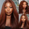 50% OFF Sunber Kinky Straight Reddish Brown Lace Front Wig Dark Auburn Copper Color Human Hair Wigs - 22 / 13*4 Lace Frontal