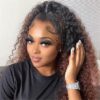 Ombre Color Curly Wig Lace Closure Wig Black With Medium Brown Human Hair Wig - 13x4 Lace / 180% / 16inch