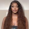 Ombre Color Curly Wig Lace Closure Wig Black With Medium Brown Human Hair Wig - 13x4 Lace / 180% / 16inch